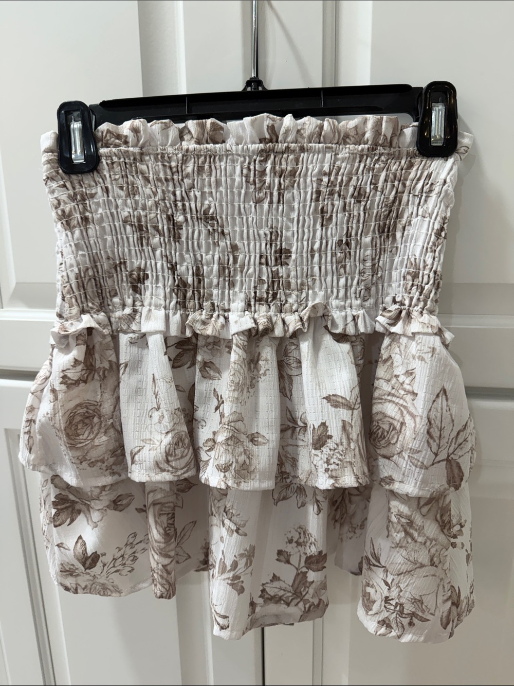 Altar’d State Floral Ruffle Smocked Mini Skirt in Beige Floral